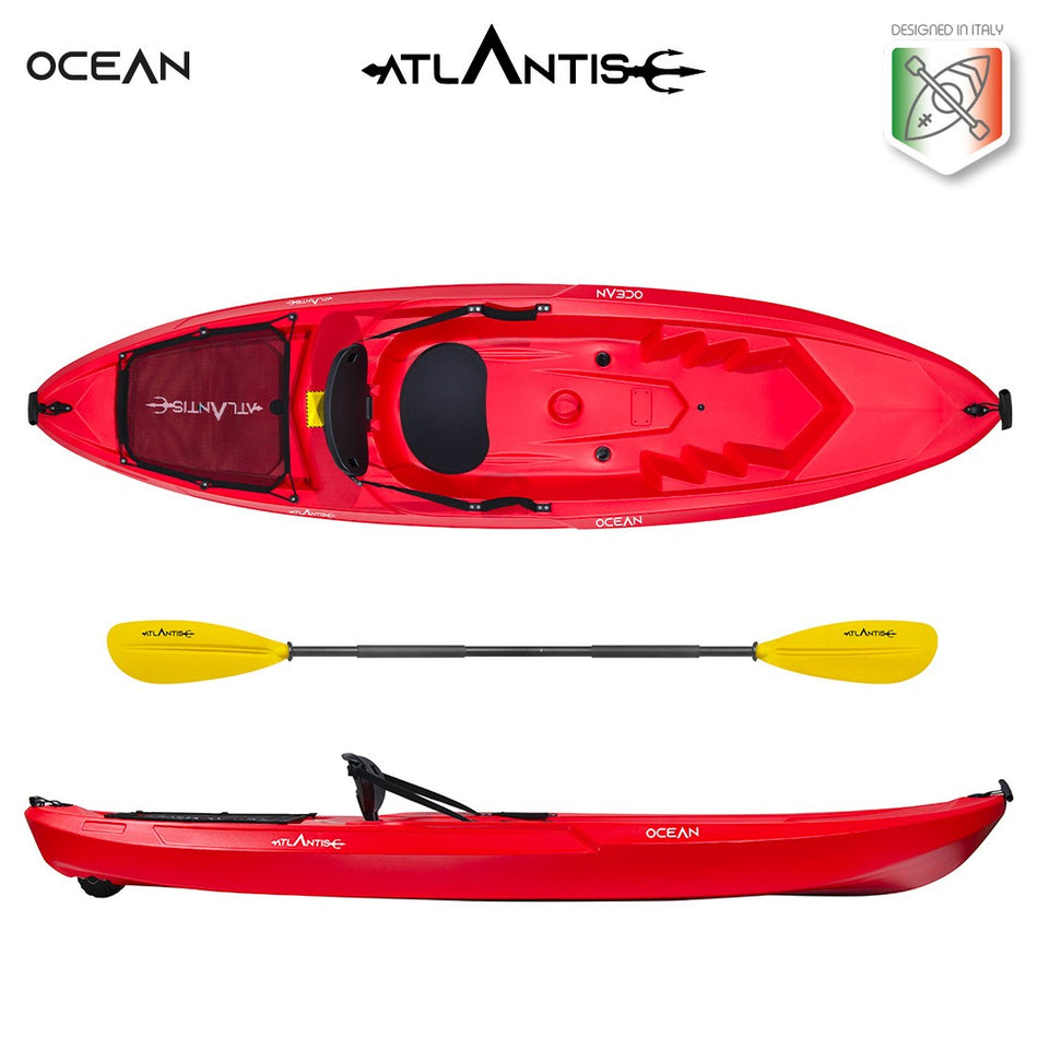 Kayak-canoa Atlantis OCEAN rossa cm 266 - schienalino - ruotino - pagaia