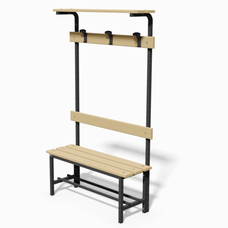 Panca spogliatoio in acciaio con seduta, schienale, appendiabiti e pianoborse 1 mt Vivisport