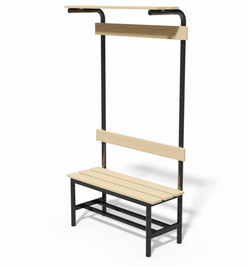 Panca in acciaio spogliatoio con seduta, schienale, appendiabiti e pianoborse 1 mt Vivisport