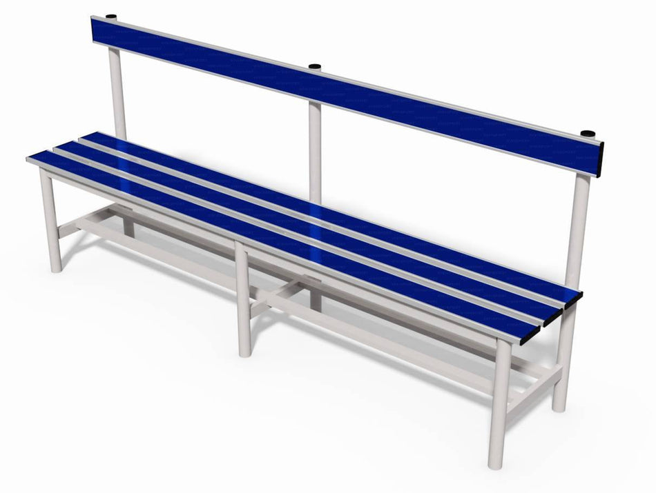 Panca spogliatoio con seduta e schienale  2 mt tubo rotondo inserto in pvc blu Vivisport