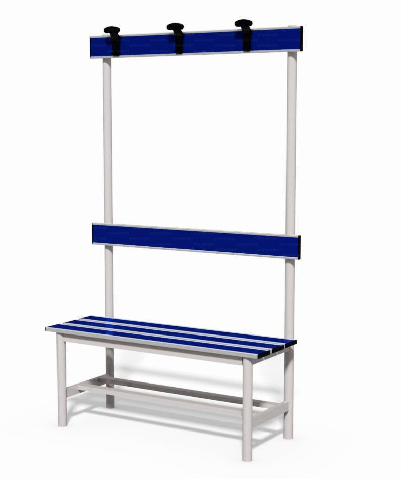 Panca spogliatoio con seduta, schienale e appendiabiti 1 mt tubo rotondo inserto in pvc blu Vivisport