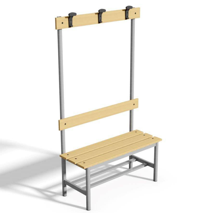Panca spogliatoio con seduta, schienale e appendiabiti 1 mt tubo rotondo doghe in legno Vivisport