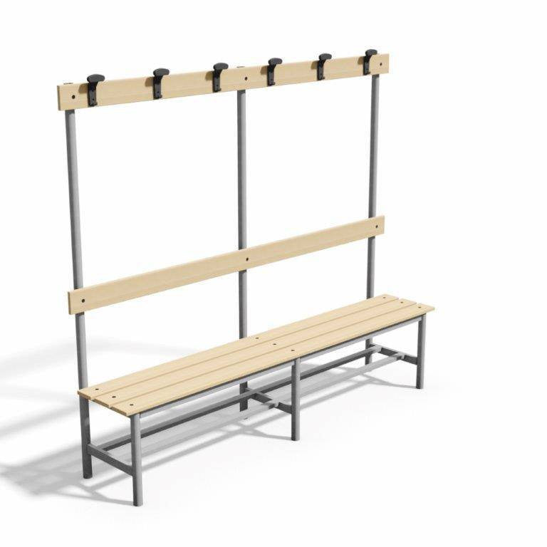 Panca spogliatoio con seduta, schienale e appendiabiti 2 mt tubo rotondo  doghe in legno Vivisport