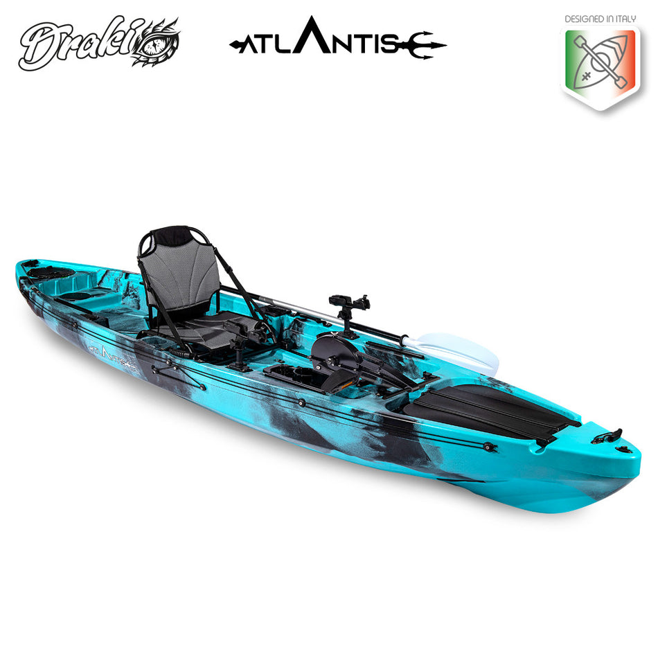 Kayak-canoa ad elica Atlantis DRAKI blu cm 366 - 2 gavoni -  seggiolino - pagaia - timone