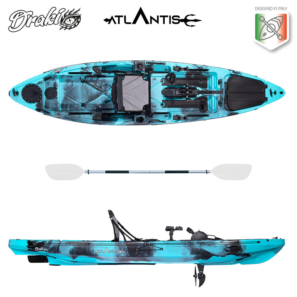 Kayak-canoa ad elica Atlantis DRAKI blu cm 366 - 2 gavoni -  seggiolino - pagaia - timone
