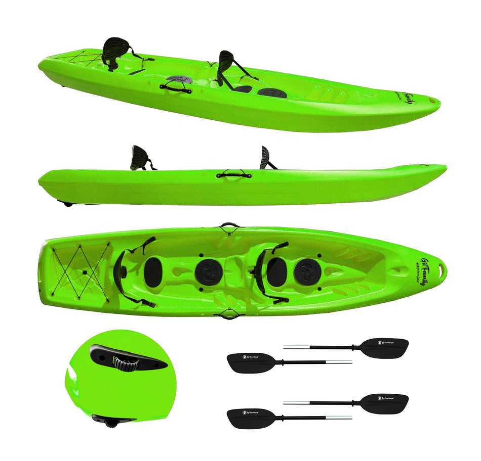 kayak da mare e lago 3 posti modelli GIL FAMILY, inclusi 2 sedili e 2 pagaie e ruote di trasporto col. rosso
