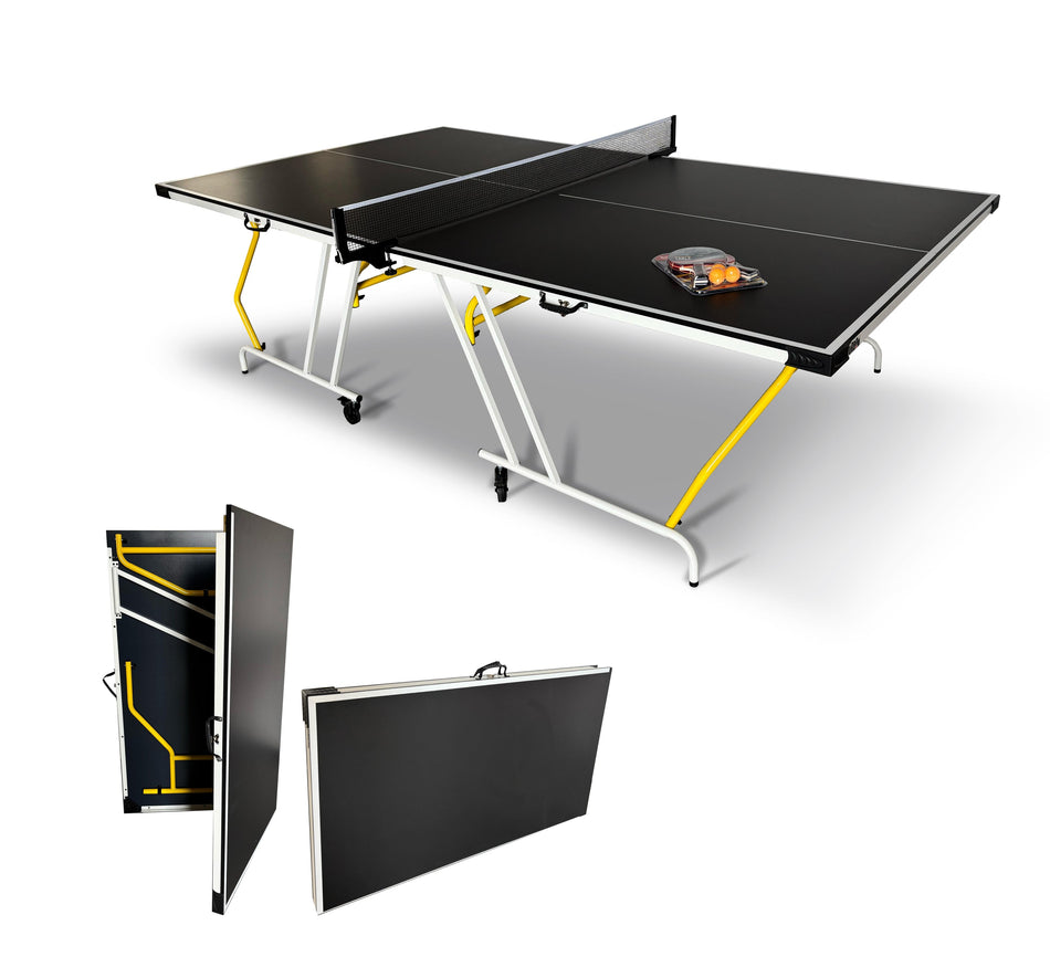 Ping Pong da interno Richiudibile salvaspazio Urban Play, con ruote, misure regolamentari, racchette e palline incluse, colore azzurro