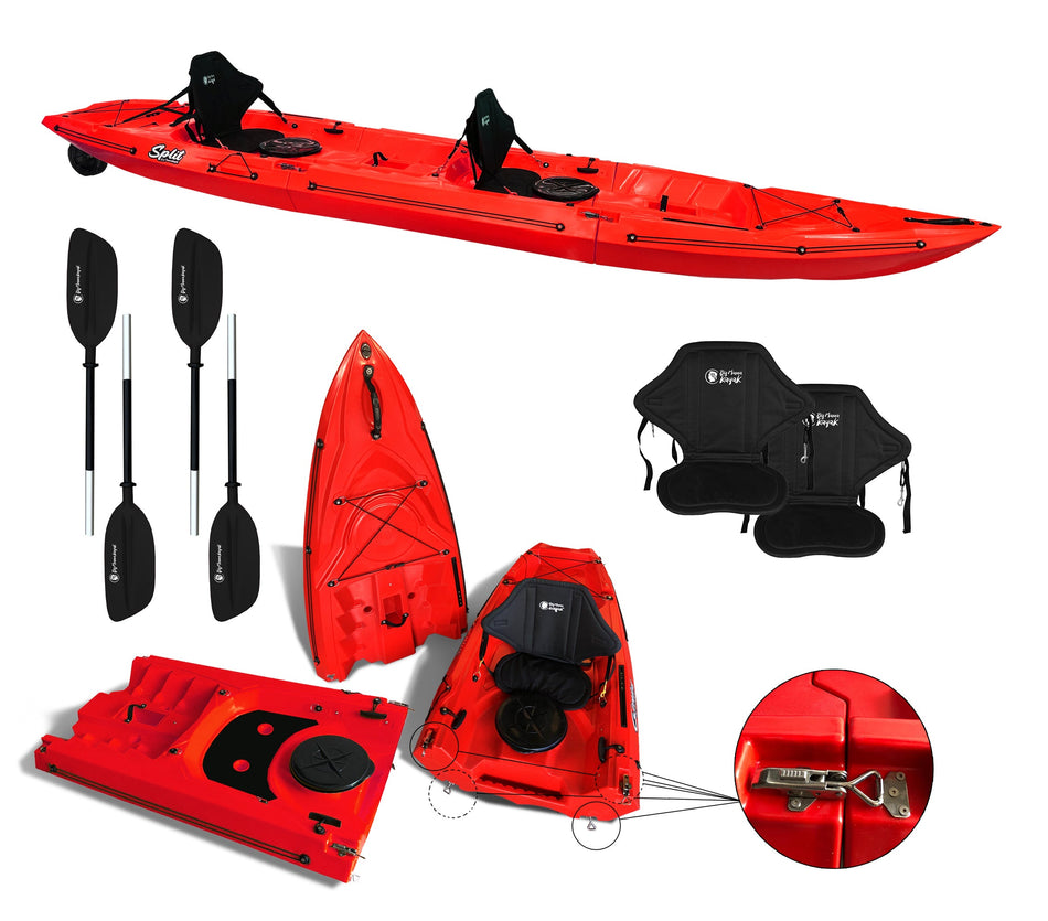 kayak componibile Split 2 Big Mama kayak, canoa biposto modulare, si monta in 30 secondi ( rosso)