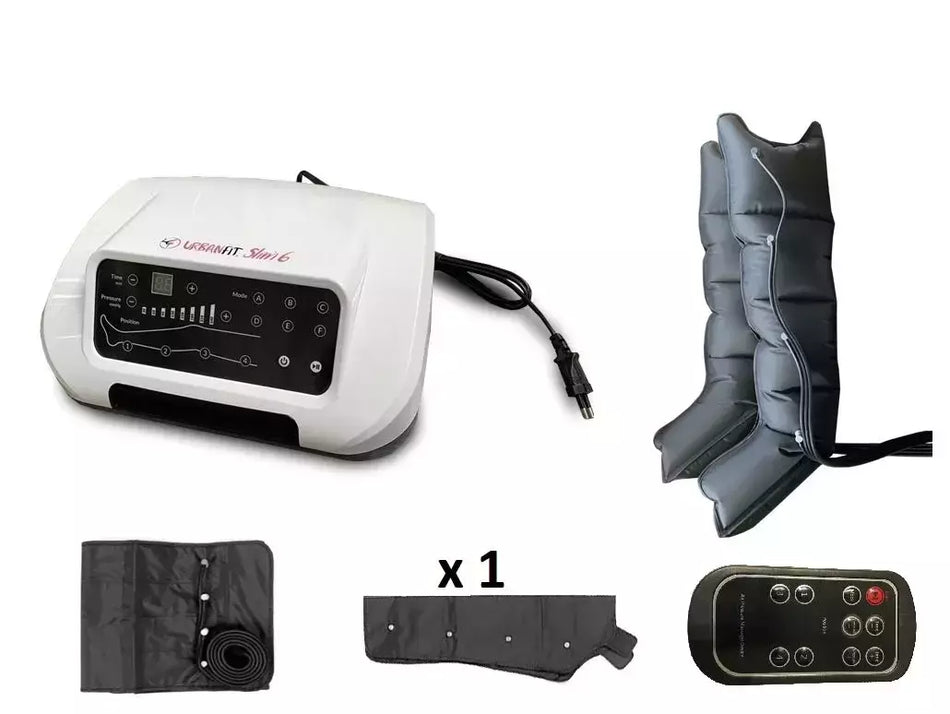 Slim 6 Macchinario Pressoterapia Con 6 Programmi + 2 Gambali + Fascia Addominali/glutei + 1 Bracciale + Con Telecomando - Apparecchio Pressomassaggio URBAN FIT