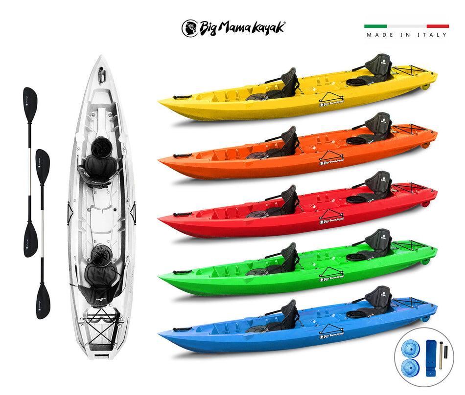 MOJITO BIG MAMA KAYAK canoa con 2 Posti, 380 Cm + 2 Gavoni + 2 ruote integrate + 2 Pagaie in omaggio (PACK 1)